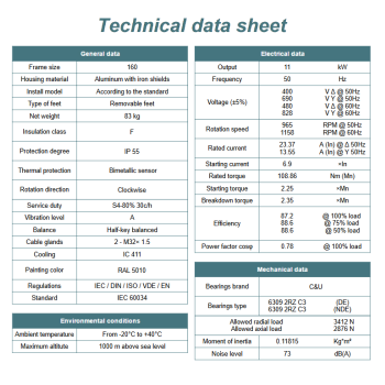Silnik elektryczny 11kW 900 obr/min. 160 B14